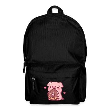 Cute Pig Munching On Chocolate Donut With Sprinkle - Backpack - black - Front