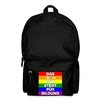 DAS B IN AFD STEHT FÜR BILDUNG, NIE WIEDER, NO AFD - Rucksack - Schwarz - Vorne