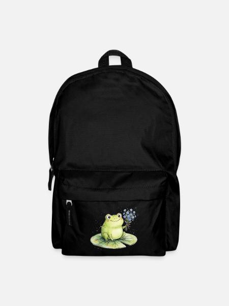 Niedlicher Frosch mit Vergissmeinnicht Blumen - Rucksack - Schwarz