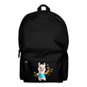 Lustiges Alpaka mit Karotte – Kinder Tiermotiv - Rucksack - Schwarz - Vorne