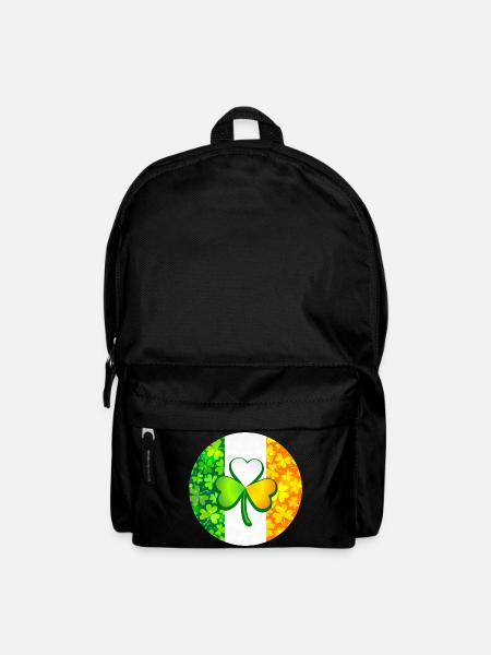 Kleeblatt auf irischer Flagge mit Kleeblättern - Rucksack - Schwarz
