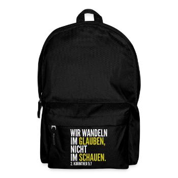 Wir wandeln im Glauben – 2. Korinther 5,7 - Rucksack - Schwarz - Vorne