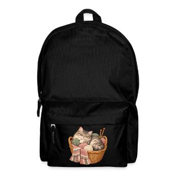 Schlafende Katze im Wollkorb – Stricken Geschenk - Rucksack - Schwarz - Vorne