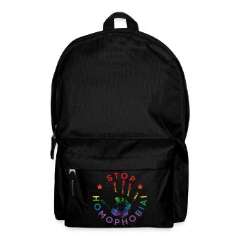 Le drapeau LGBT colore l’empreinte de la main arrête l’homophobie signe - Sac à dos - noir - Devant