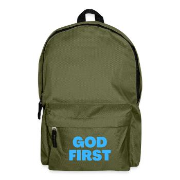 Gott zuerst - Christliche Zitate - Rucksack - Olivgrün - Vorne