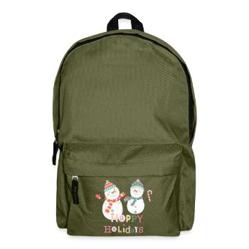 Fun Snowman Happy Holidays Colorful Christmas - Backpack - olive green - Front