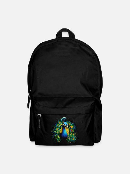 Pfau Pfauenfeder Exotisch Farbenfroh Bunt Kunst - Rucksack - Schwarz