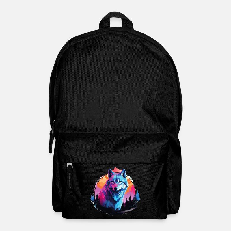 Wolf Wolfskopf Wölfe Wolfsrudel Natur Neon Bunt - Rucksack - Schwarz