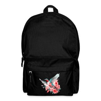Hummingbird Flowers Bird Animal Art Watercolor Colorful - Backpack - black - Front