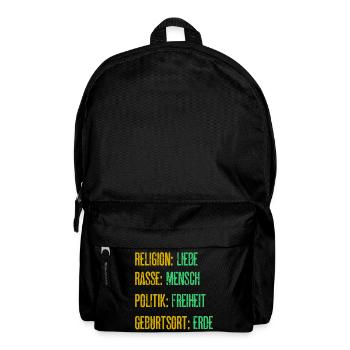 Religion Liebe Rasse Mensch Politik Freiheit - Rucksack - Schwarz - Vorne