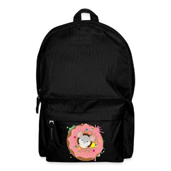 graue Maus sitzt im Donut mit rosa Glasur - Rucksack - Schwarz - Vorne