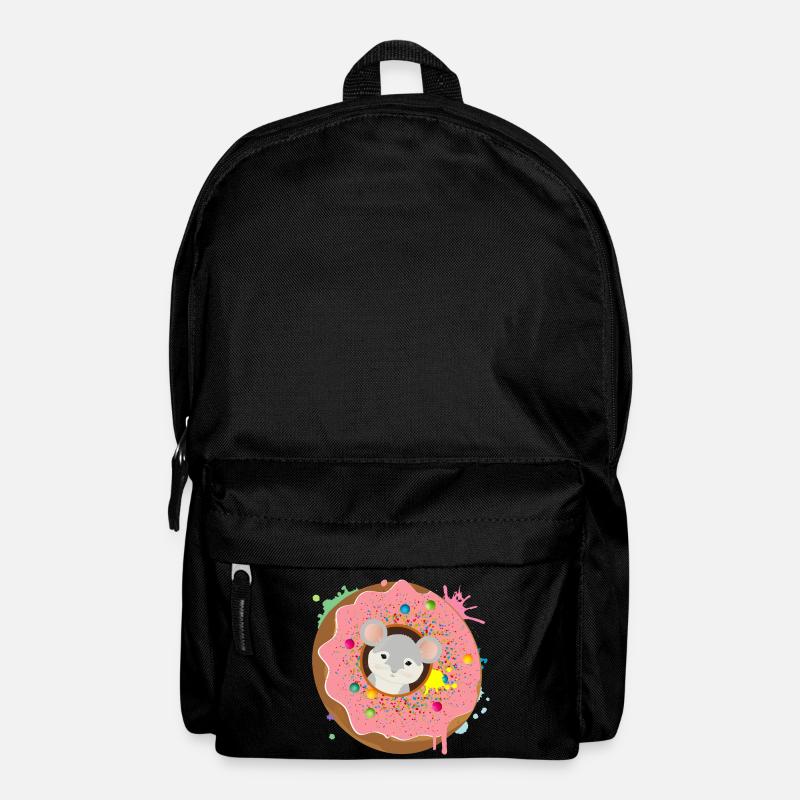 graue Maus sitzt im Donut mit rosa Glasur - Rucksack - Schwarz
