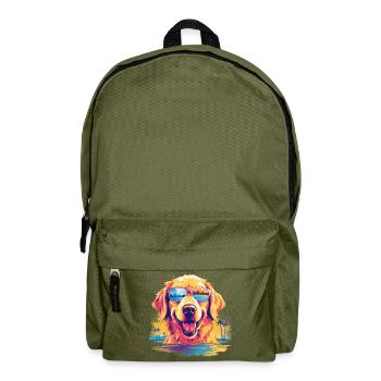 Funny Golden Retriever Dog With Sunglasses - Backpack - olive green - Front
