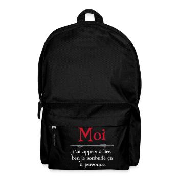 Moi j'ai appris à lire... Citation de Léodagan - Sac à dos - noir - Devant