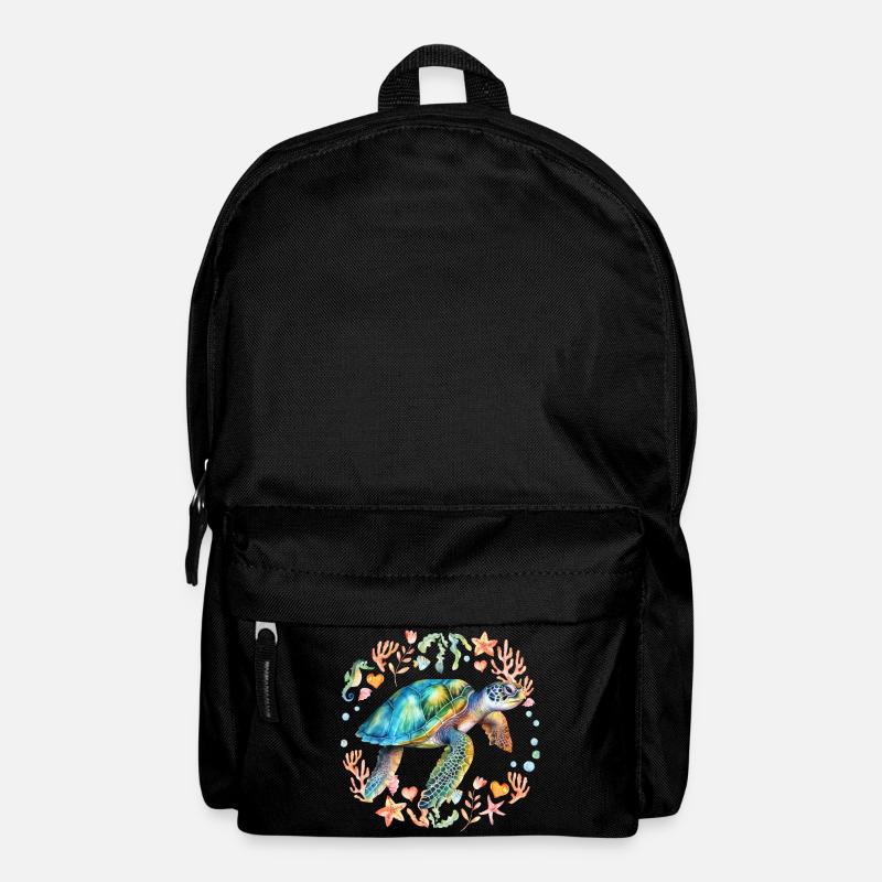 Tortue entourée de créatures marines - Sac à dos - noir