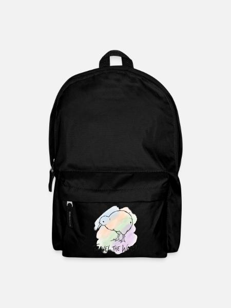 World Tour Kiwi Bird Watercolor Illustration - Backpack - black