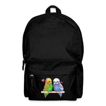 Niedlicher Wellensittich Pärchen mit Herzen - Rucksack - Schwarz - Vorne
