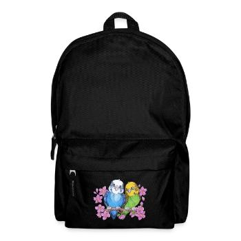 Niedlicher Wellensittich Pärchen mit Kirschblüten - Rucksack - Schwarz - Vorne