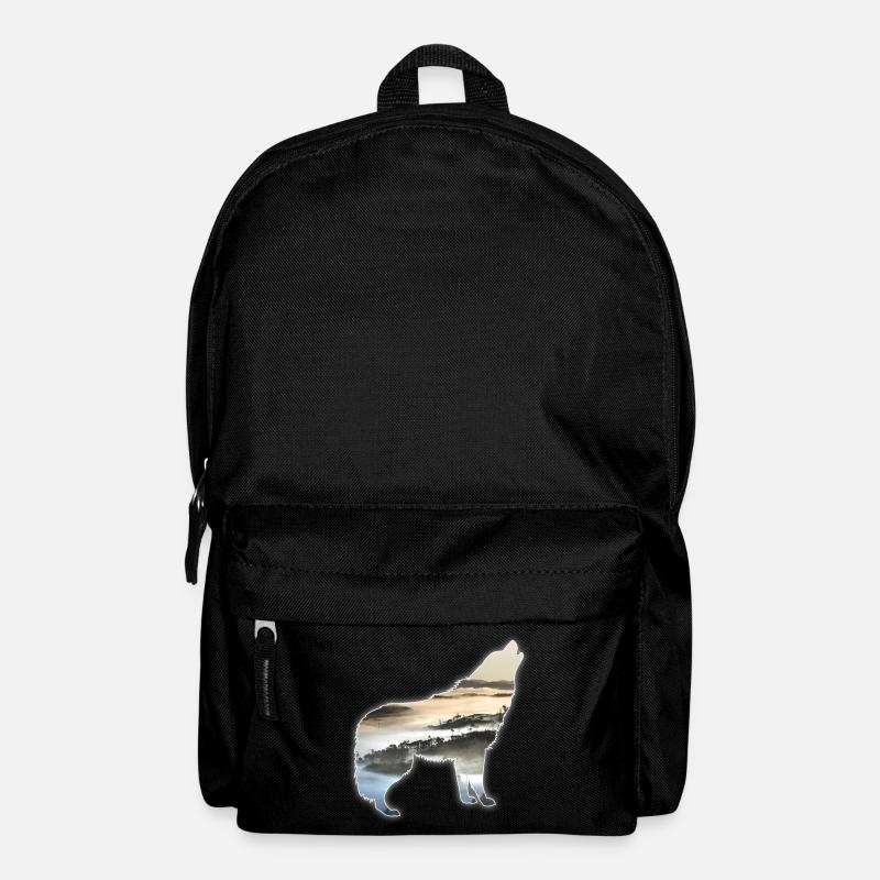 Wolf Landschaft Berge Nebel Geschenk - Rucksack - Schwarz