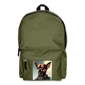 Brauner Chihuahua in Uniform - Rucksack - Olivgrün - Vorne