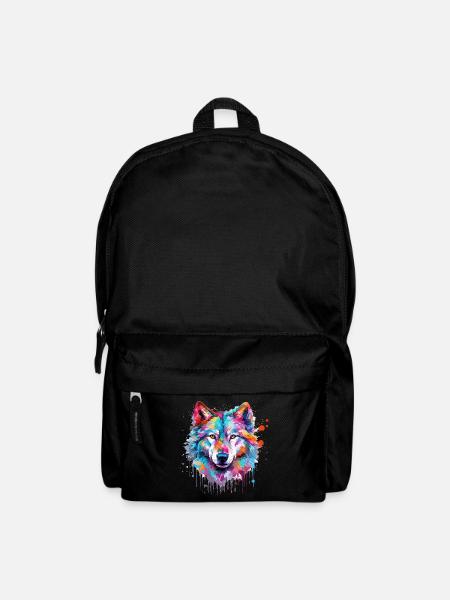 Wolf Wolf's Head Nature Wilderness Watercolor Colorful Art - Backpack - black