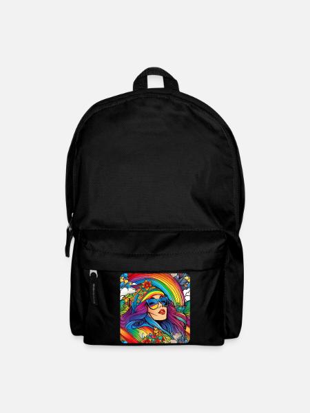 Flower Power Frau in Retro Look mit Blumen - Rucksack - Schwarz