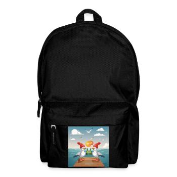 02 Lustige Möwen trinken Flaschen Bier Meer Prost - Rucksack - Schwarz - Vorne