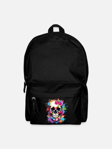 Colorful Skull with Flowers - Backpack - black
