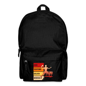 Essen - Tischtennis - Schlafen - Wiederholen - Rucksack - Schwarz - Vorne