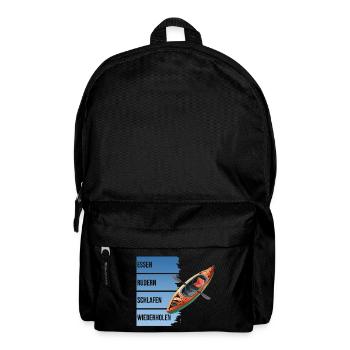 Essen - Rudern - Schlafen - Wiederholen - Rucksack - Schwarz - Vorne