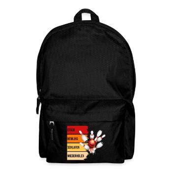 Essen - Bowling - Schlafen - Wiederholen - Rucksack - Schwarz - Vorne