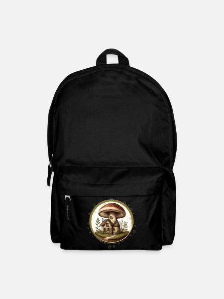 Design eines Fliegenpilzes als Märchenhaus im Wald - Rucksack - Schwarz