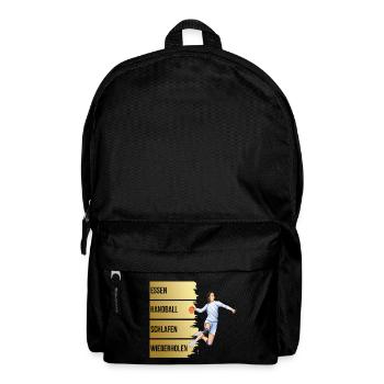 Essen - Handball - Schlafen - Wiederholen - Rucksack - Schwarz - Vorne