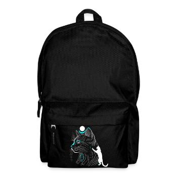 Minimalist Bastet Cat in Profile with Moon - Backpack - black - Front