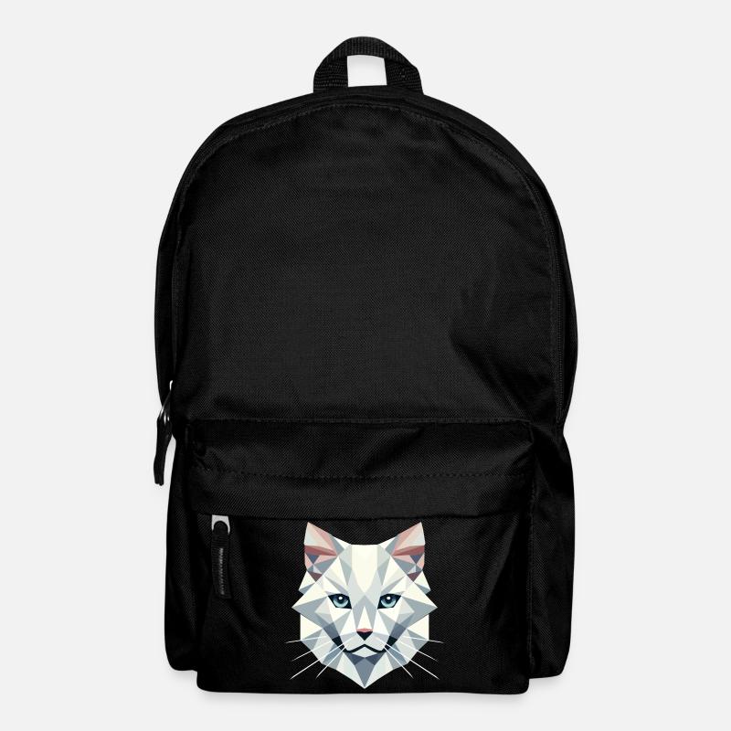 Élégance géométrique : Chat blanc à facettes - Sac à dos - noir