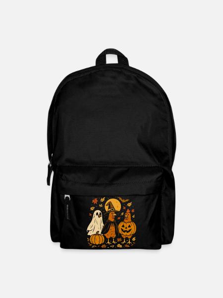 Poulets d'Halloween avec citrouilles et chapeaux - Sac à dos - noir