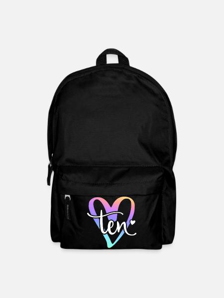 10th Birthday Pastel Heart Lettering Ten - Backpack - black