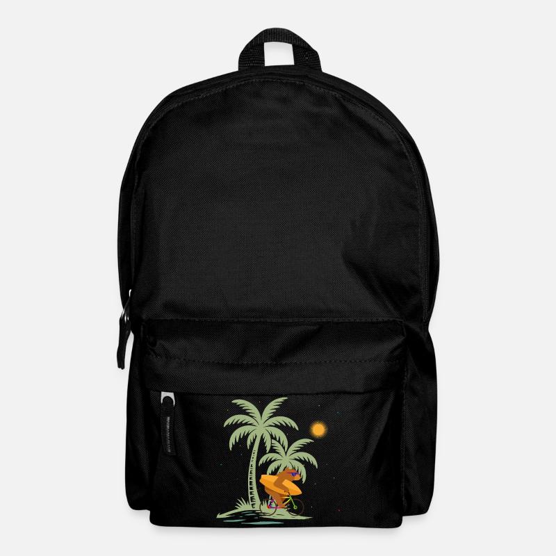 Bär mit Surfbrett auf Fahrrad unter Palmen - Rucksack - Schwarz