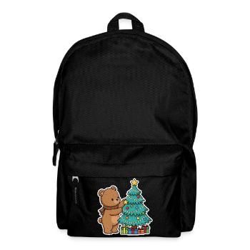 Weihnachtsbär mit Weihnachtsbaum und Geschenken - Rucksack - Schwarz - Vorne