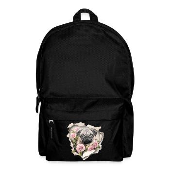 Mops Blumen Vintage - Rucksack - Schwarz - Vorne