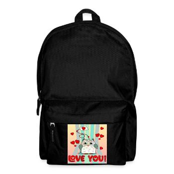 Happy Valentine's Day - OWL TEA BAG Cartoon - BIRD - Backpack - black - Front