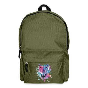 Wolf Wolfskopf Bunt Splash Natur Wildnis Kunst - Rucksack - Olivgrün - Vorne