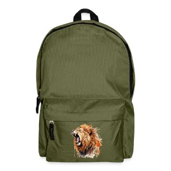 lion, lion head, strong, wild, pride, brave, royal, - Backpack - olive green - Front