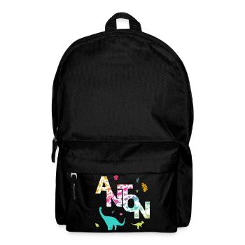 ANTON - Beau prénom de garçon avec dinosaure - Sac à dos - noir - Devant