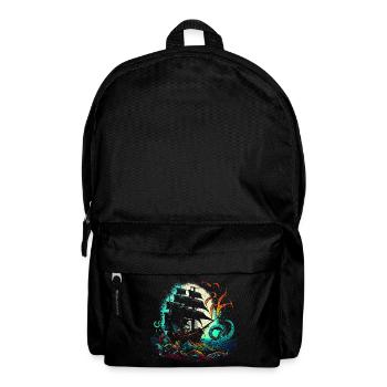 Bateau pirate rétro avec une pieuvre colorée - Sac à dos - noir - Devant