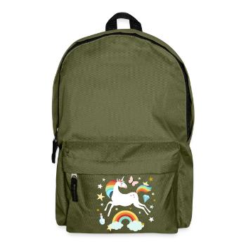 springendes Einhorn Regenbogen Pferd Wolken Sterne - Rucksack - Olivgrün - Vorne