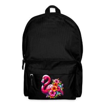 Flamant rose décoré de fleurs d’hibiscus - Sac à dos - noir - Devant