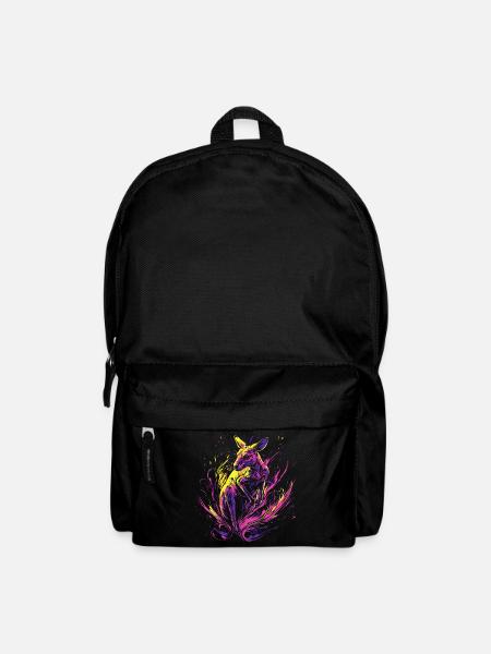Kangaroo Animal Australia Down Under Neon Colorful Art - Backpack - black
