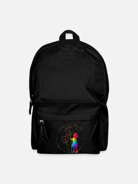 Regenbogen Mädchen mit Pusteblume - Rucksack - Schwarz