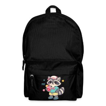 Raccoon on the beach with drink - Backpack - black - Front